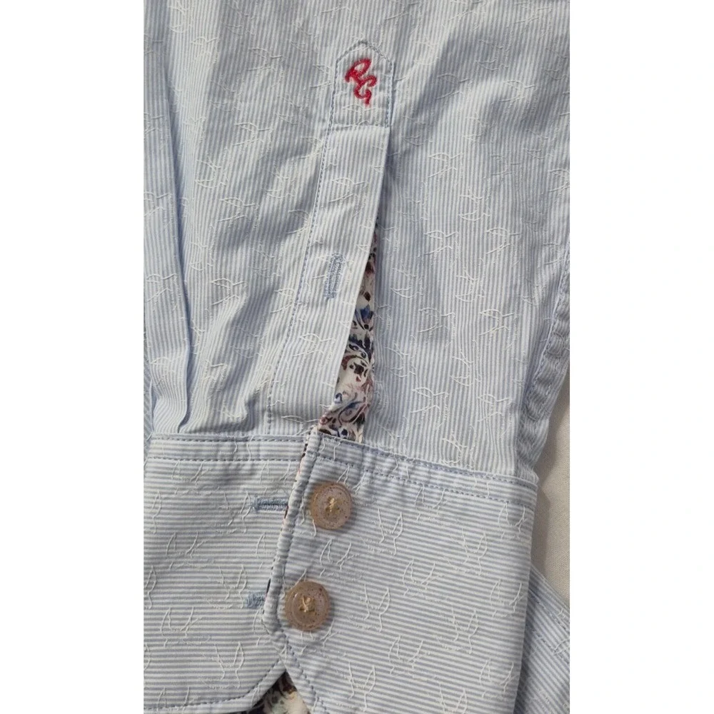 Robert Graham Classic fit men's white/blue strip bird pattern button up shirt LG